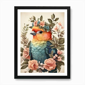 Bird With Flowers Art Print