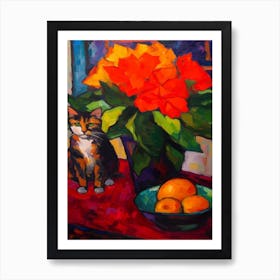 Poinsettia With A Cat 4 Fauvist Style Painting Art Print