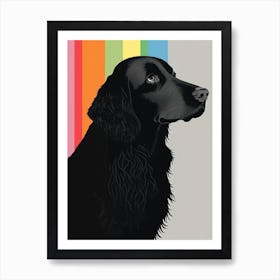 Vintage Flat-coated Retriever Watercolor Portrait Colorful Retro Flatty Art Print