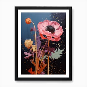 Surreal Florals Scabiosa 4 Flower Painting Poster