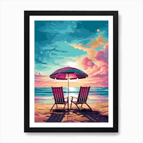 Beach Chairs At Sunset Art Print