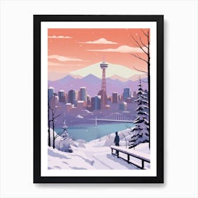 Vintage Winter Travel Illustration Vancouver Canada 4 Art Print