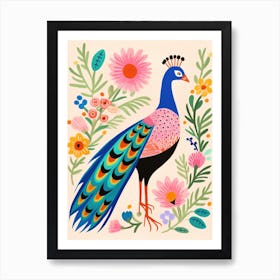 Pink Scandi Peacock 4 Art Print