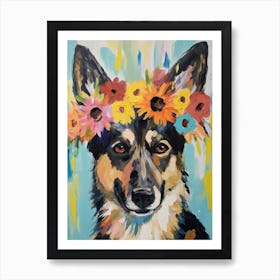 German Shepherd Portrait With A Flower Crown, Matisse Painting Style 1 Art Print