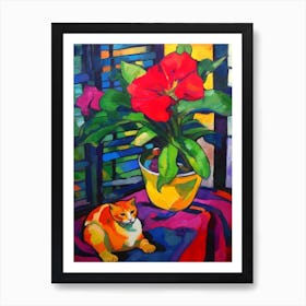 Anthurium With A Cat 2 Fauvist Style Painting Art Print