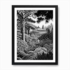 New York Botanical Garden, 1, Usa Linocut Black And White Vintage Art Print