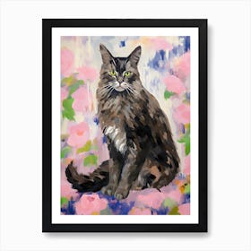 A Maine Coon Cat Painting, Impressionist Painting 2 Art Print