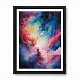 Abstract Watercolor Of A Vivid Pink Nebula With An Explosion At Its Core Galaxies Unfurling In The (3) Art Print