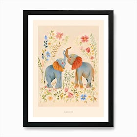 Folksy Floral Animal Drawing Elephant 3 Poster Art Print