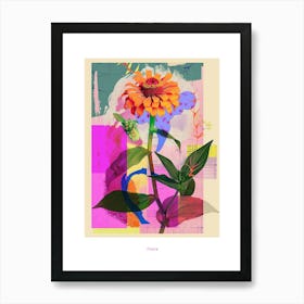 Zinnia 2 Neon Flower Collage Poster Art Print