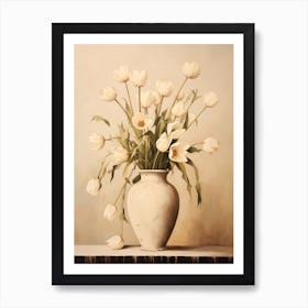 Tulip, Autumn Fall Flowers Sitting In A White Vase, Farmhouse Style 2 Art Print