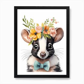 Baby Skunk Flower Crown Bowties Woodland Animal Nursery Decor (1) Art Print