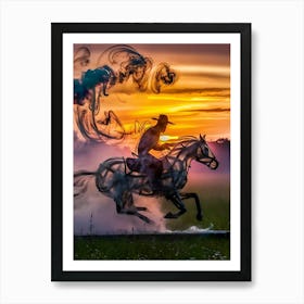 Sunset On Horseback Art Print
