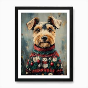 Airedale In Christmas Sweater 7 Art Print