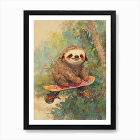 Sloth On A Skateboard 4 Art Print