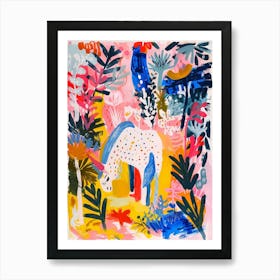 Abstract Colourful Unicorn In Tropical Leaves Art Print