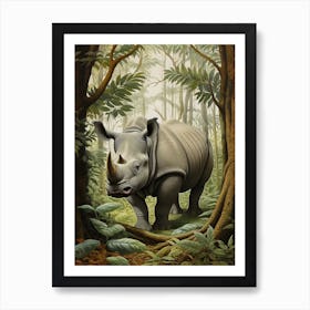 Rhino In The Shadows Of The Trees Realistic Illustration 4 Art Print