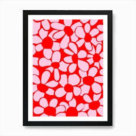 Pink and red abstract flower art print Art Print