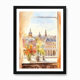 Window View Of Helsinki Finland In Autumn Fall, Watercolour 1 Art Print