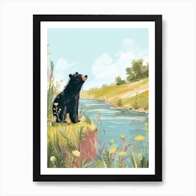 Sloth Bear Standing On A Riverbank Storybook Illustration 4 Art Print