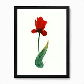 Minimal Tulip Red Green - illustration floral flower Art Print