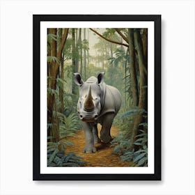 Rhino In The Leaves Realistic Illustration 1 Art Print