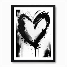 Abstract Heart 1, Symbol Black And White Painting Art Print