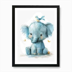 Small Joyful Elephant With A Bird On Its Head 8 Art Print