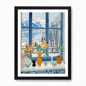 The Windowsill Of Lucerne   Switzerland Snow Inspired By Matisse 1 Art Print