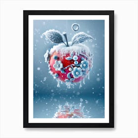 Snow covered Red apple decorated with crystal elegance winter style, posh luxurious Art Print