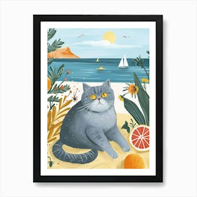 British Shorthair Cat Storybook Illustration 2 Art Print