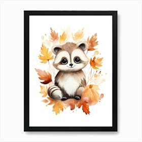 A Panda Watercolour In Autumn Colours 1 Art Print