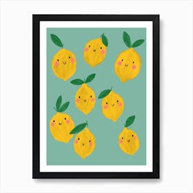 Happy Fruit Lovely Lemons Seafoam Art Print