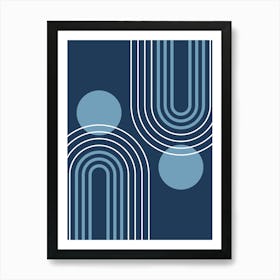 Mid Century Modern Geometric B22 In Navy Blue Shades (Rainbow And Sun Abstract) 01 Art Print