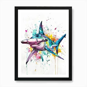 Hammerhead Shark Colourful Watercolour 2 Art Print