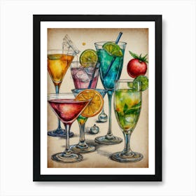 Watercolor Cocktail Painting 2 Art Print