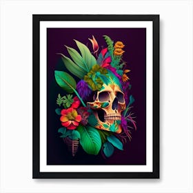 Skull With Vibrant Colors 2 Botanical Art Print