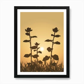 Silhouettes Of Plants At Sunset Art Print