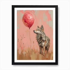 Cute Timber Wolf 2 With Balloon Art Print
