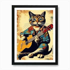 Cat Playing Guitar 3 Art Print