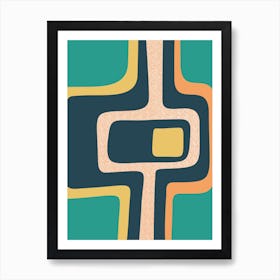 Mid Century Funky Abstract Teal, Orange, Yellow Art Print