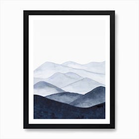 Blue Watercolor Mountain Landscape Art Print