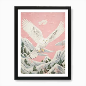 Vintage Japanese Inspired Bird Print Snowy Owl 2 Art Print