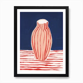 Pink Vase Red Stripes Art Print