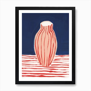 Pink Vase Red Stripes Art Print