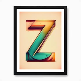 Z, Letter, Alphabet Retro Drawing 1 Art Print