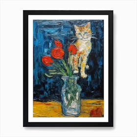 Still Life Of Gladoli With A Cat 4 Art Print