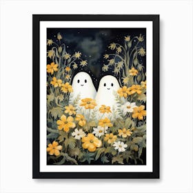 Cute Bedsheet Ghost, Botanical Halloween Watercolour 72 Art Print