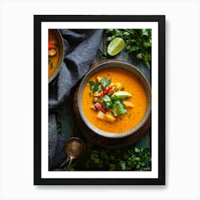 Autumn Pumpkin Curry Soup Steaming In A Rustic Ceramic Bowl Surrounded By An Array Of Vividly Spice (5) Art Print