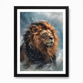 Barbary Lion Facing A Storm Illustration 2 Art Print